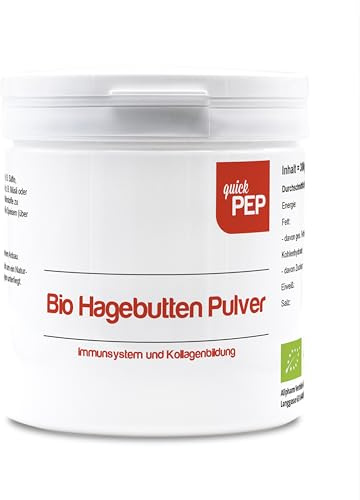 quickPEP Hagebuttenpulver Bio 300g Vegan & Allergen-frei - Reich an Vitaminen, Pektinen und Mineralstoffen, Mit Vitamin C, 100% Hagebutten-Pulver