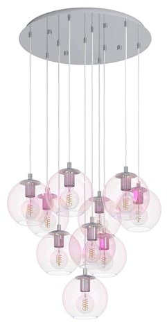 EGLO Cluster Hängelampe Ariscani 2, 10-flammige Pendelleuchte irisierend, Hängeleuchte Treppenhaus bunt schimmernd, Kronleuchter Galerie, Metall in Chrom und Glas, E27, Ø 64,5 cm