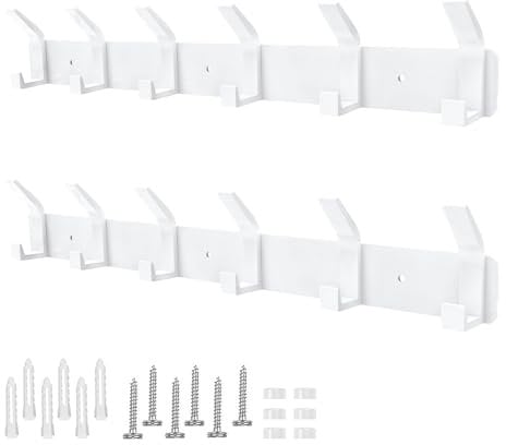 Galerie SV 2 Piezas Percheros Pared Perchero de Pared de Metal, con 6 Ganchos, Perchas Pared Colgador Ropa Pared para Dormitorio, Baño, Cocina, Perchero (Blanco)