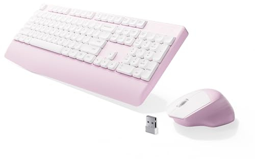 MPTOG Ergonomic Keyboard and Mouse Combo with Wrist Rest, BK Chipset, Full-Size Colorful Office Keyboard and Mouse, Power Button, USB Receiver for PC Laptop(Pink White)