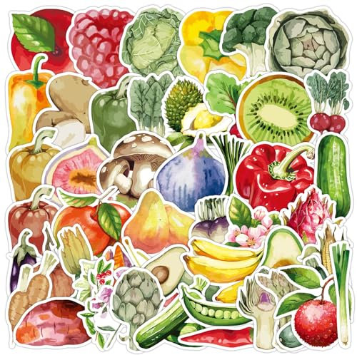 50Stück Niedliche Obst Gemüse Aufkleber für Laptop Skateboard Notebook Auto Motorrad Fahrrad Küchengeschirr Wasserflaschen,Vegetable Fruit Graffiti Stickers für Jugendliche Kinder Erwachsene