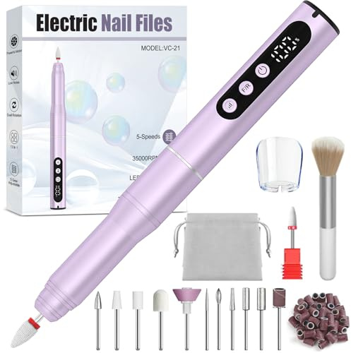 Oukzon Cordless Electric Nail Drill - 13 in 1 Nail File Kit 35000RPM, Professional Nail Drill Machine with LED Display, Dust Cover & 5 Speeds, Rechargeable Manicure Pedicure for Acrylic & Gel Removal