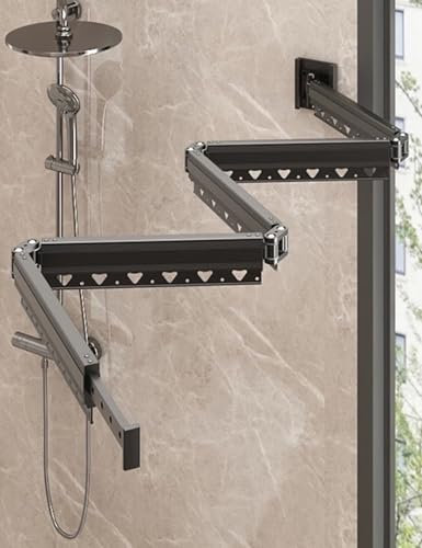 Faltbarer Duschvorhang Schimmelresistent mit Duschvorhangstange L/U Form Ecke, Duschvorhang Leinen Wasserdicht Waschbar für Badezimmer Badewanne, Punch/Paste-Installation(Light gray,197 cm)