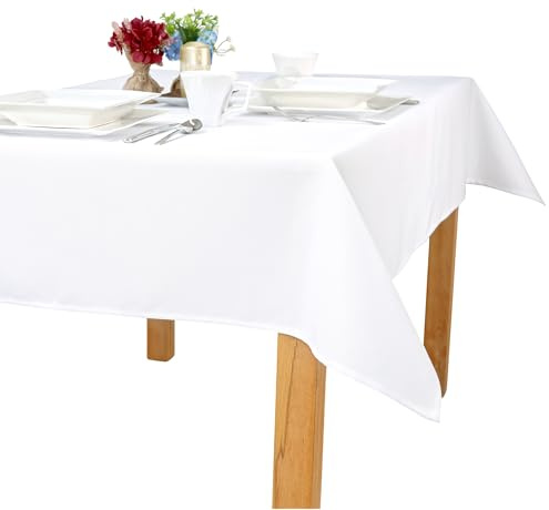 invitta Tischdecke Weiß 150x350 cm Glatt Dickes Material 100% Polyester 230 g/m² Schmutzabweisend Lotuseffekt Klassisch Gesäumt – O1 Simon 1000