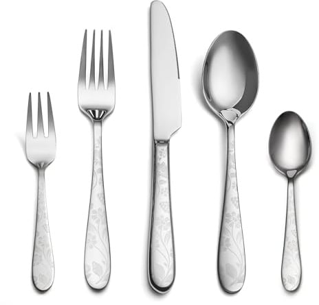 EIUBUIE Besteck Set 12 Personen, 60-teiliges Besteckset mit Blumenmuster | Edelstahl Besteck, Modernes Essbesteck, Messer Gabel Löffel, Hochglanzpoliert, Spülmaschinenfest, Tafelbesteck, Haus/Küche