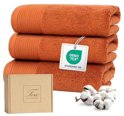 Ferò Set Luxus 3 Teilig Gästehandtücher aus 100% Baumwolle Premium Low Twist, 550 g/m², Ultra Weich und Saugfähig, Oeko-TEX, Italienisches Design, Handtuch, 3 Gästehandtücher 30x50 cm, Terrakotta