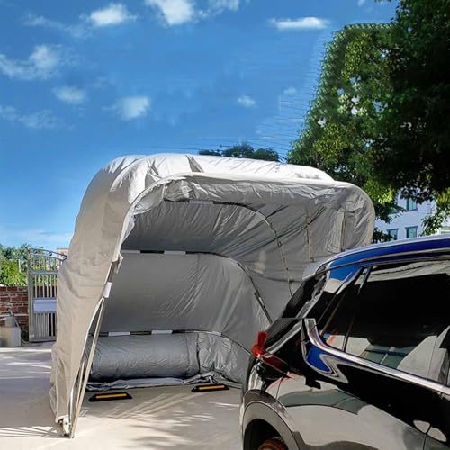 Carport in acciaio inox, tenda portatile per auto, semi-automatica, resistente, grande riparo esterno con serratura, per parcheggio, garage per auto e camion(White,5.9x2.7x2.45m)