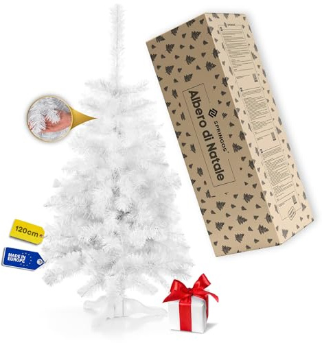Springos Árbol de Navidad Artificial, 120 cm, Abeto Blanco Artificial con 154 Puntas, árbol de Navidad Blanco como la Nieve, alféizar de Ventana y decoración de Mesa, Base Estable, árbol de Navidad