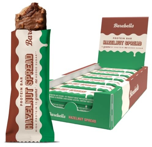 Barebells Protein Riegel – 15g High Protein Bar, Gefüllter Proteinriegel mit Cremiger Haselnusscreme-Füllung, Ohne Zuckerzusatz, Ohne Palmöl – Hazelnut Spread, 12 x 45g