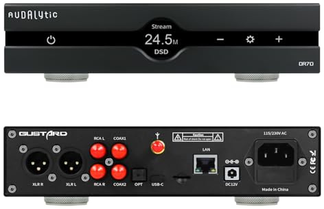 Gustard Audalytic DR70N R2R DAC | Native 1-Bit DSD DSD512 PCM768kHz | USB, Optical, Coaxial x2, LAN Input | Fully Discrete Balanced Digital-Analog Converter | Home Audio Network Streaming (Black)