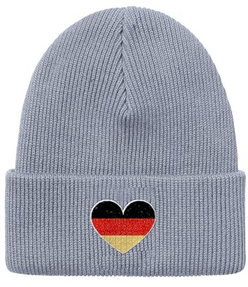 tshirtladen Beanie Statement Herz Stickerei im Deutschland Flaggen Design Zeitlose Strickware mit Umschlag für Alltag Freizeit Reisen Unisex Passform One Size klassischer Look