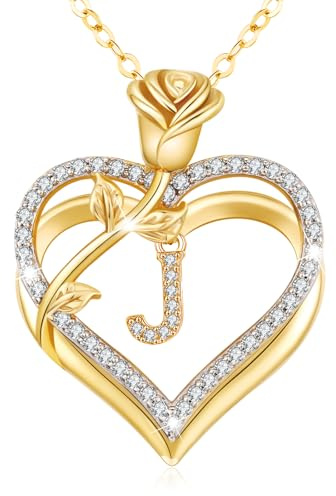 Gold Necklaces for Women Rose Pendant Jewellery Birthday Gifts for Women | Real 925 Sterling Silver/Brass Heart Necklace for Her Girlfriend Wife Valentines Anniversary Mothers Day