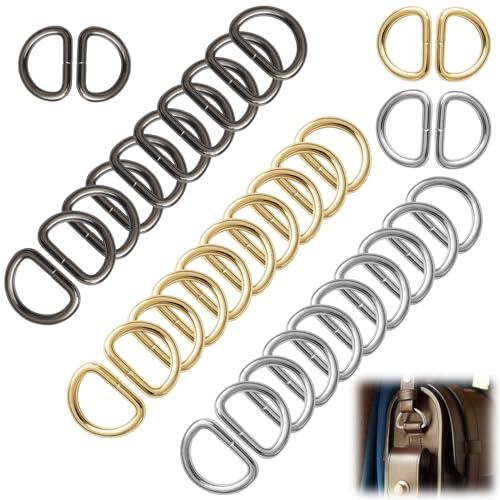 Ebksqs 30 Stück 25mm Halbrunder D-Ring aus Metall (Gunmetal*10+Silber*10+Gold*10) mit Aufbewahrungsbox, D Ringe für Rucksack, Gürtelschnallen, Taschen und Bastelzubehör