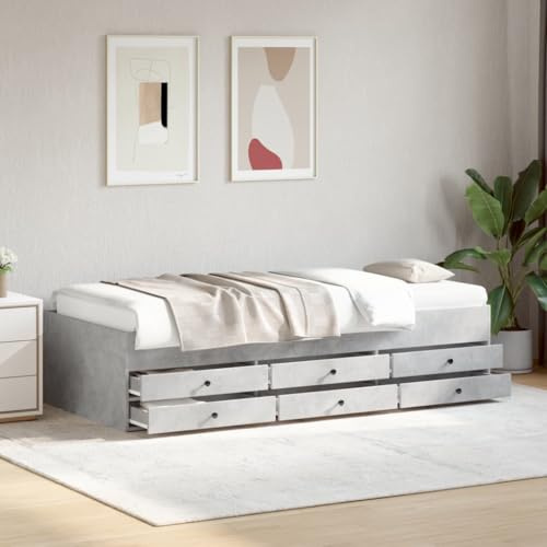 Teenpull Lit de Jour Gris Béton 75x190 cm avec 6 Tiroirs de Rangement, Cadre Robuste en Bois d'Ingénierie, Idéal Salon Chambre, sans Matelas