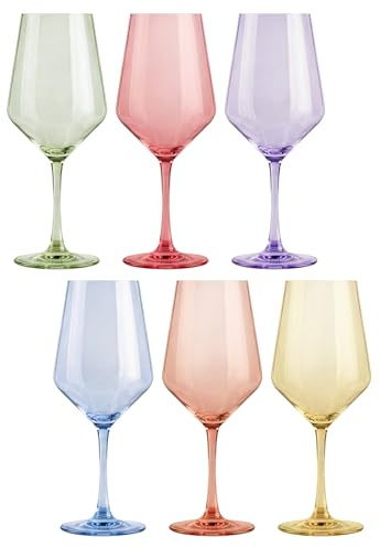 Glasmark KROSNO 1992 Calici da Vino Set da 6 Pezzi - Vetro Trasparente Pastello per Vino Bianco e Rosé - Eleganti Calici in Vetro per Aperitivo Bevande Fredde Drink e Cocktail 470 ml