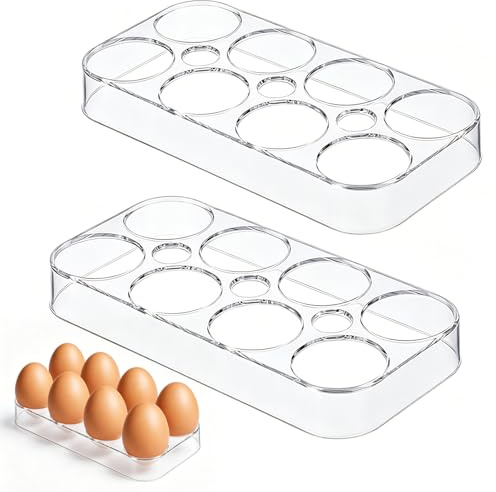 2 Pcs Egg Holder Storage, for Fridge Storage and Kitchen Organisation | 17.5cm x 8.5cm Egg Holder, Holds 8 Eggs, Clear Visible, ventilation for freshness, Space Saving, Compact Design