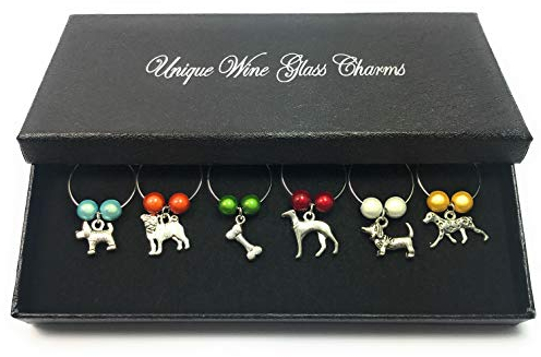 Libby's Market Place Set of 6 Dog Lovers Design Wine Glass Charms with Gift Box