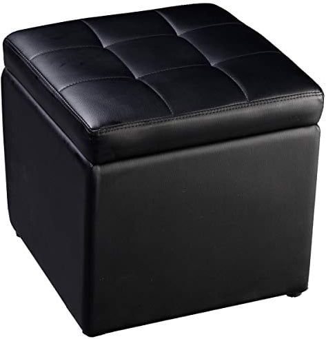 COSTWAY Sitzhocker mit Stauraum, Sitzwürfel aus PU, Sitzbox belastbar bis 300kg, Polsterhocker mit Deckel, gepolsterte Sitztruhe Fußhocker Aufbewahrungsbox, 40 x 40 x 40 cm (Schwarz)