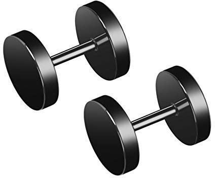 BODYA Black Stud Earrings Stainless Steel Men Earring Pack 1 to 8 Pairs Ear Piercing Plugs Tunnels Screw Studs Set 18 Gauge