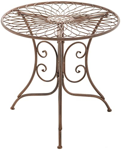 CLP Beistelltisch Ariano I Runder Balkontisch in Jugendstil I Eisentisch lackiert und wetterfest I Durchmesser 55 cm, Farbe:antik braun