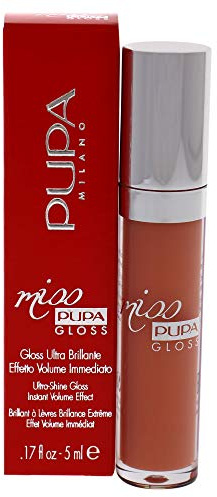 Pupa Milano Miss Pupa Gloss Lip Gloss - Ultra Shiny Gloss - Delivers Immediate Volume Effect - Soft Gel Texture Glides Smoothly on Lips without Stickiness - 201 Tender Apricot - 0.17 Oz