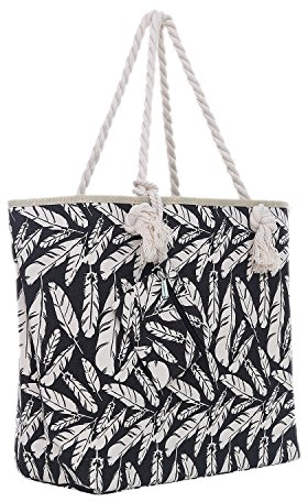DonDon Sac de Plage Gros avec Fermeture à glissière 58 x 38 x 18 cm Noir Beige Beach Style