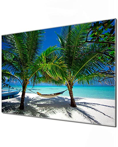 banjado Glas Magnettafel 90x60cm / Magnetwand Glas/Magnetpinnwand als Memoboard Glas/Pinnwand Magnettafel Küche, Büro, Kinderzimmer inkl. 4 Magnete & Montageset - Strand