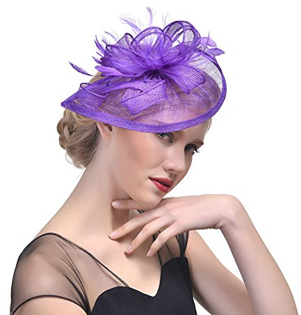 Amorar Damen Fascinator Hair Clip Hut Bankett Hut Stirnband Feder Blume Schleier Bowler Braut Hut für Cocktail Hochzeit,EINWEG Verpackung