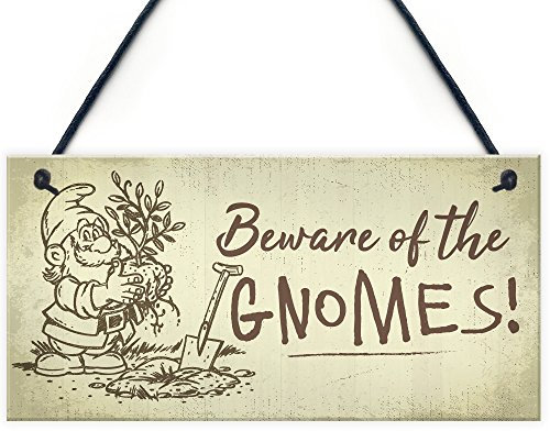Red Ocean Beware Of The Gnomes Funny Garden Sign Shed House Door Wall Plaque Fairy Garden Gift