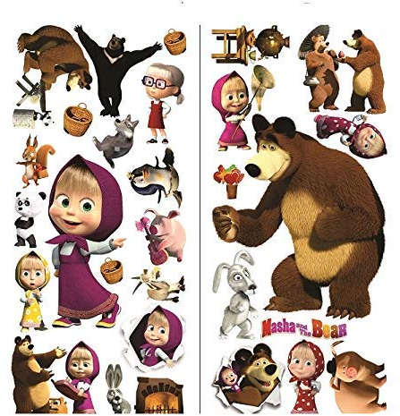 Masha e l'orso Wall Stickers Wall Art Decalcomanie Bambini camera da letto Adesivo murale ragazzi ragazze dimensioni 75 cm x 35 cm 2 fogli