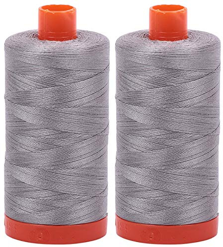 2-Pack - Aurifil 50WT - Stainless Steel (2620) Solid - Mako Cotton Thread - 1422 Yards Each2