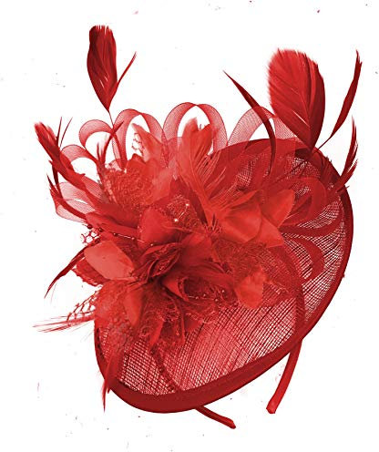 Caprilite Red Sinamay Disc Saucer Fascinator Hat for Women Weddings Headband