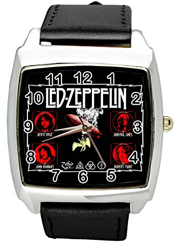 Quarzuhr Quadratische Quarzuhr schwarz Echtleder Band für LED Zeppelin Fans