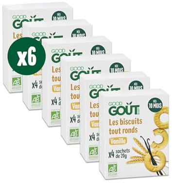 GOOD GOÛT - Les Biscuits Tout Ronds Vanille - Biscuits Bébé - Dès 10 Mois -Bio - Sans Huile De Palme - 4 Sachets - Lot de 6