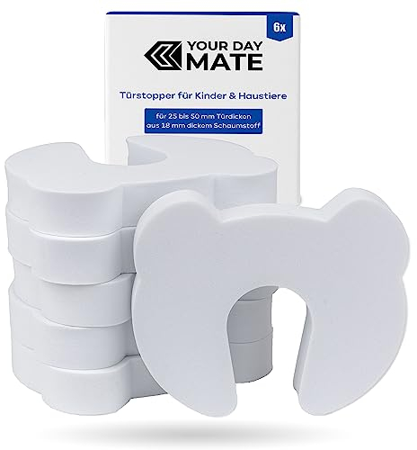 Türstopper für Kinder und Haustiere, 6 Stück, in Weiß, aus Schaumstoff, Finger Einklemmschutz, für Zimmertüren und Schiebetüren, Fingerklemmschutz für Türdicken von 25-50 mm, Kindersicherung Tür