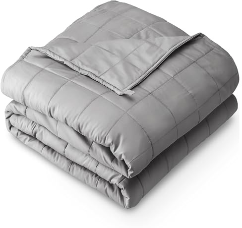 Bare Home Weighted Blanket All-Natural 100% Cotton with Nontoxic Glass Beads 48x72 12lbs, Light Grey