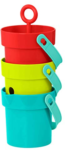 Battat 4 Eimer und Stapelbecher mit Funktionen – Sandspielzeug, Badewannenspielzeug, Wasserspielzeug, Motorikspielzeug – Baby Spielzeug ab 18 Monate