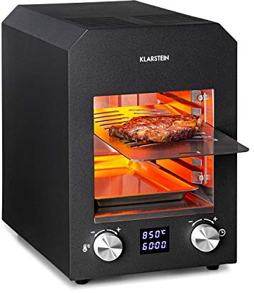 Klarstein Hannibal - Griglia ad Alta Temperatura, Indoor, Interni, Potenza: 2.200 W, 200-850 °C, Elemento a Infrarossi, CharForce System, Superficie: 18,5 x 30 cm, Display LED, Timer, Nero