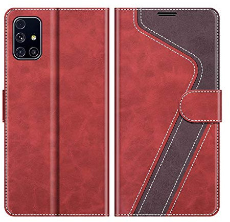 MOBESV Hülle für Samsung Galaxy M31S Handyhülle, Lederhülle mit Kartenfach, Klapphülle mit Ständer, Flip Case Handytasche Schutzhülle, Modisch Rot