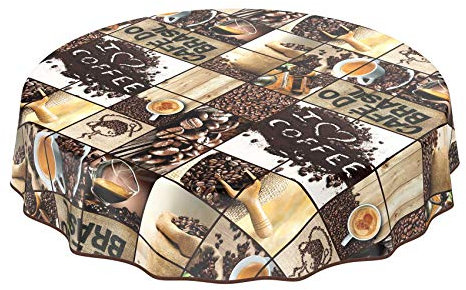 Wachstuchtischdecke abwaschbar Garten Tischdecke Wachstuch Rund Oval Eckig Indoor Outdoor Kaffee Braun Rund 100cm mit Saum - Eingefasst