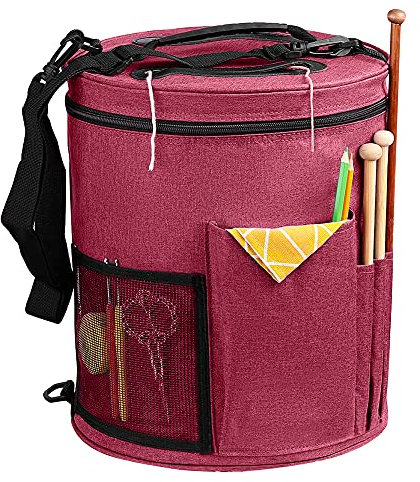 SumDirect Borsa per maglieria, organizer per filati, borsa portatile per fili, progetti di trasporto, ferri da maglia, uncinetti, manuali e altri accessori (rosa)