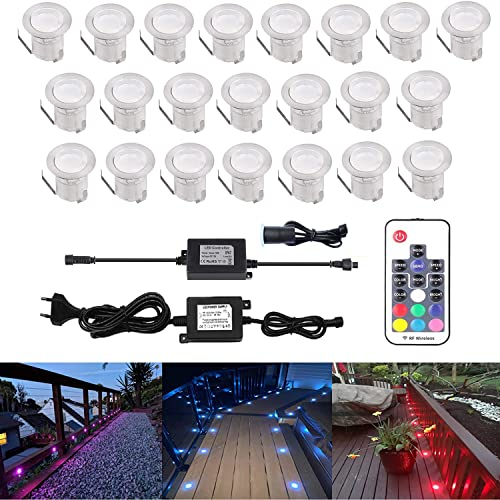 CISLAN 22er LED Einbauleuchten Bodeneinbaustrahler RGB Deckenspot Einbaustrahler Deckenleuchte Wasserdicht IP67 Einbaulampe Ø30mm Außenleuchten mit Lichtsensor für Küche Garten Treppen Balkon Terrasse