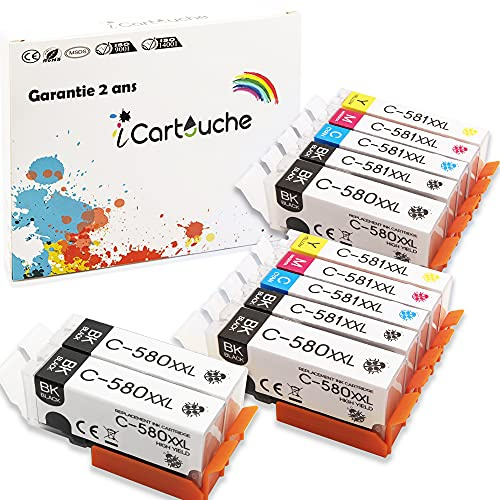 icartouche Tintenpatronen Kompatibel für die Canon PGI-580 XXL CLI-581 XXL Pixma TR7550 TR8550 TS6150 TS6250 TS6350 TS8150 TS8240 TS8250 TS8350 TS9150 TS9550 TS6151 TS6251 TS6351 (4BK 2C 2M 2Y 2PBK)