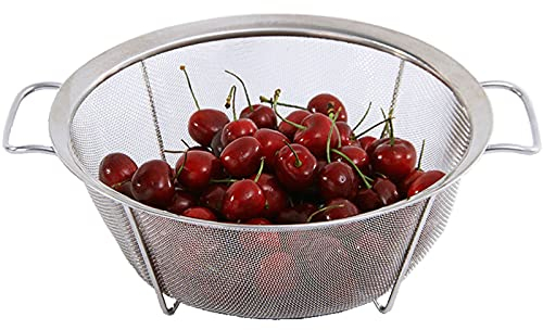 HOJKMA Küchensieb Siebkorb, 25cm Edelstahl Feinnetzsieb Küchensieb Salatseiher mit Standfüßen & Breitem Rand & Strapazierfähigen Griffen zum Abseihen, Spülen, Braten, Dämpfen oder Kochen Gemüse Pasta