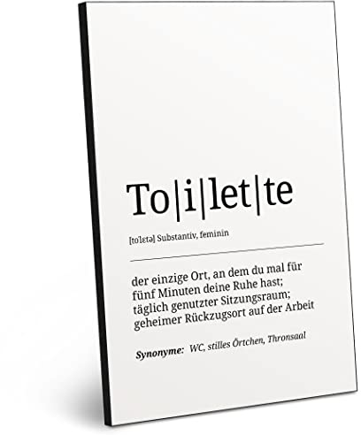 ARTFAVES® Worterklärung Toilette | Definition Bild schwarz-Weiss als Geschenk | Holzschild mit Spruch zum Thema Zuhause/Badezimmer