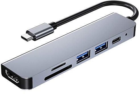 USB C Hub Multiport Adapter - 6 in 1 Portable Dongle with 4K HDMI, 100W PD Power Delivery, 2 USB3.0 Ports,SD/Micro SD Card Reader Compatible for MacBook Pro, Chromebook, XPS More Type C Devices
