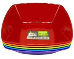 ECO Durable Small Plastic Square Bowls Set of 4 | 16cm x 16cm – Cereal Bowl for Kids | Reusable Square Bowls for Parties | BPA-Free Stackable Plastic Serving Bowls (Rainbow, Small)
