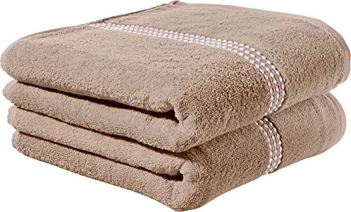 Erwin Müller Walk-Frottier Duschtuch 2er-Pack Mannheim Uni beige Größe 70x140 cm - schnell trocknend und extra saugstark, praktisch durch beidseitige Schlaufen, 100% Baumwolle