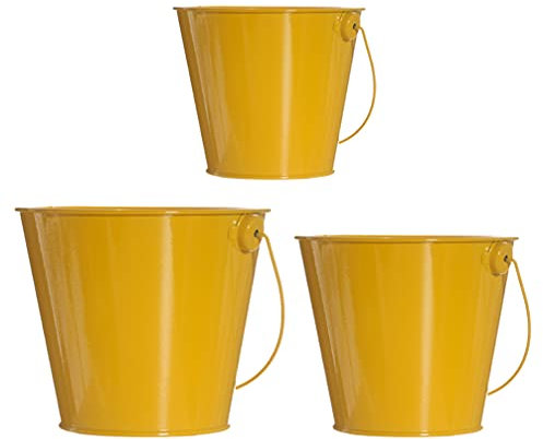 Beavorty Jarrón De Lata Amarilla 3Pcs Macetas de de Metal con Mango de de Hierro para Jarrón de Flores de Metal Jarrón de Vintage para Jardín de Casas Decoración de de Mesa Amarillo
