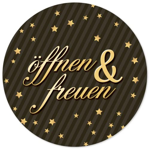 48 Geschenkaufkleber Weihnachten - ÖFFNEN UND FREUEN elegant blau - Weihnachtsaufkleber Aufkleber für Geschenke Etiketten rund 4cm